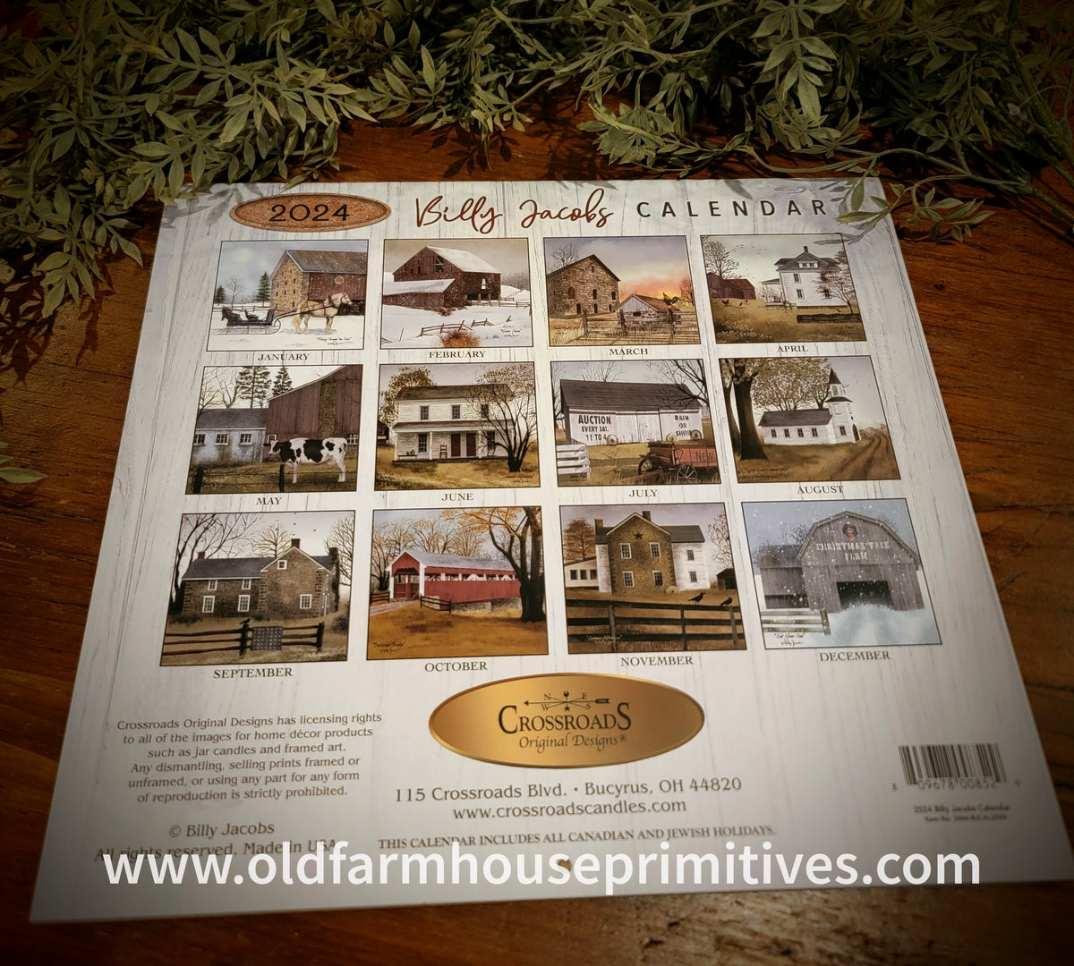 WC24BJ "Billy Jacobs" 2024 Wall Calendar Old Farmhouse Primitives