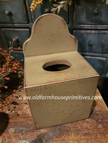 #CT-TTR  Primitive Wood Tissue Box - Tan Over Red