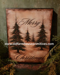 #HGC1078 Primitive "Merry Christmas" Pine Trees 8x10 Canvas Print