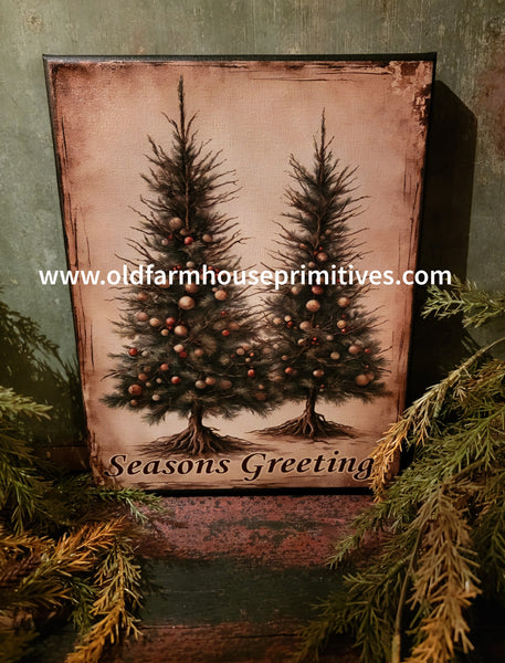 #HGC1077 Primitive "Seasons Greetings" 8x10 Canvas Print