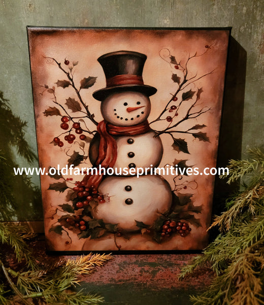 #HGC1075 Folk Art Snowman ⛄️ 8x10 Canvas Print