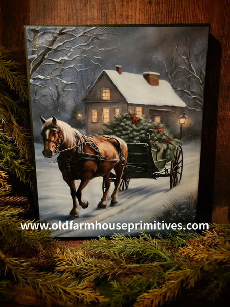 #HGC1072 Winter Horse & Cart 8x10 Canvas Print