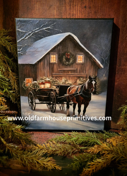 #HGC1073 Winter Horse & Wagon 8x10 Canvas Print