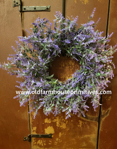 #PA1194  Primitive Purple Lavender 16 Inch Wreath