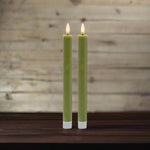 #201009 Realistic Medium Sage Green Flameless Taper Candle - Set of 2