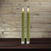 #201009 Realistic Medium Sage Green Flameless Taper Candle - Set of 2