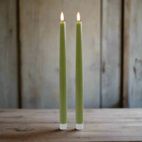 #201014 Realistic Tall Sage Green Flameless Taper Candle - Set of 2