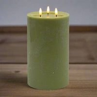 #201045 Realistic Tall Sage Green Flameless 3-Wick "Melt Effect" Candle