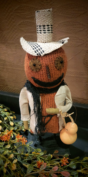 LI-F1  Primitive Wool Pumpkin Man With Gourd   MADE IN THE USA