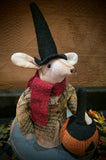 LI-F2  Primitive Wool Mouse With Jack O Lantern  MADE IN THE USA