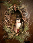 #OTS-2403  Primitive "Hollis" Snowman With Tree Wreath