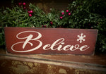 #WH-4BS "Believe" Wood Sign with Snowflake 4x12 Inch