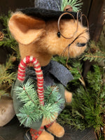 #RAM4  "Wilbur" Christmas Mouse with Candy Cane