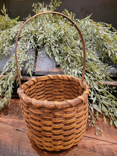 #BK51 Primitive Mustard Round Woven Basket With Handle 🇺🇸 Made In The USA