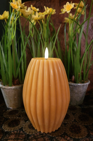 #RF-R-0012 Flameless "Mustard Curry" 4X6  Inch Striped Candle