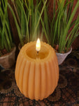 #RF-R-0011 Flameless "Mustard Curry" 3X4  Inch Striped Candle