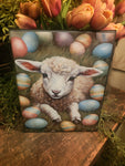 #HGC1116 Laying Lamb & Eggs Spring Canvas Print 8x10