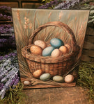 #HGC1092 Primitive Basket Of Eggs In Grass Spring Canvas Print 8x10