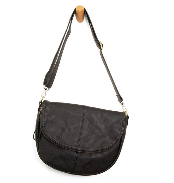 #L8214-00 "Black" Selma Saddle Crossbody Bag