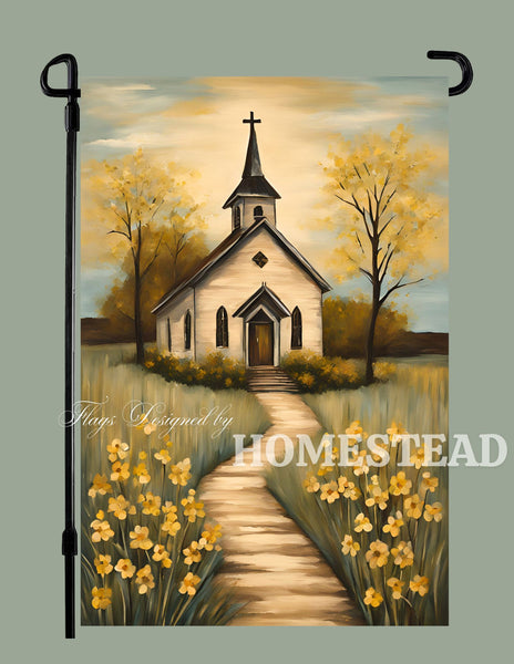 #GF-1102 "Springtime Church" Garden Flag