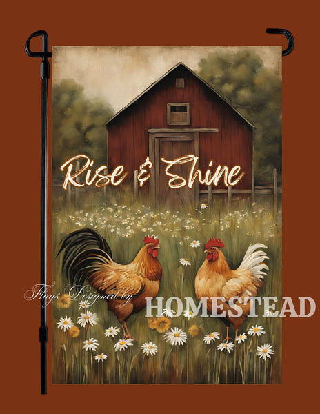 #GF-1112 "Rise & Shine Roosters" Garden Flag