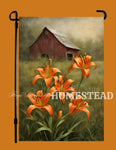 #GF-2501 "Tiger Lillies & Barn" Garden Flag