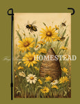 #GF-1111 "Bee Skep & Daisies" Garden Flag