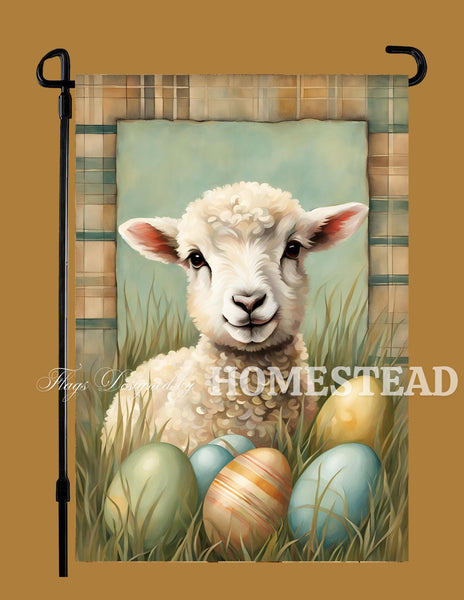 #GF-1108 "Plaid Lamb & Eggs" Garden Flag