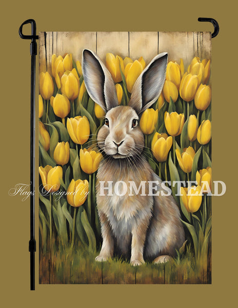 #GF-1118 "Yellow Tulip Bunny" Garden Flag