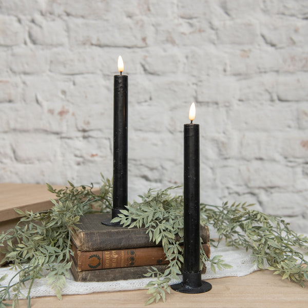 NY229028  7.25In 3D Flame Black Taper Candle-Set of 2