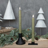 NY213005  9.5In 3D Flame Green Taper Candle-Set of 2