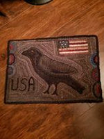 #PCDF16 Primitive Americana Hooked "Crow 🐦‍⬛ With Flag" 🇺🇸 Wool Rug ~ Made In USA