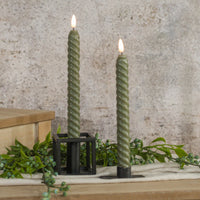 #NY236313 Realistic Twisted Dark Green Wax 3D 9.5" Taper Candles - Set of 2