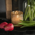 #NY236549  Champagne Dotted Glass 3D Flame Candle - 3.25"