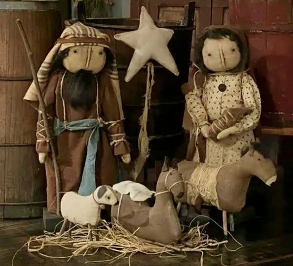 #DAW-NTV  Primitive Nativity Set - Joseph, Mary, Baby Jesus, Donkey, Camel, Sheep & Star  MORE COMING SOON!