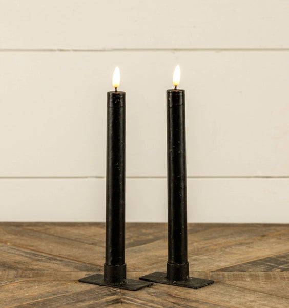 #NY229027  9.5In 3D Flame Black Taper Candle-Set of 2