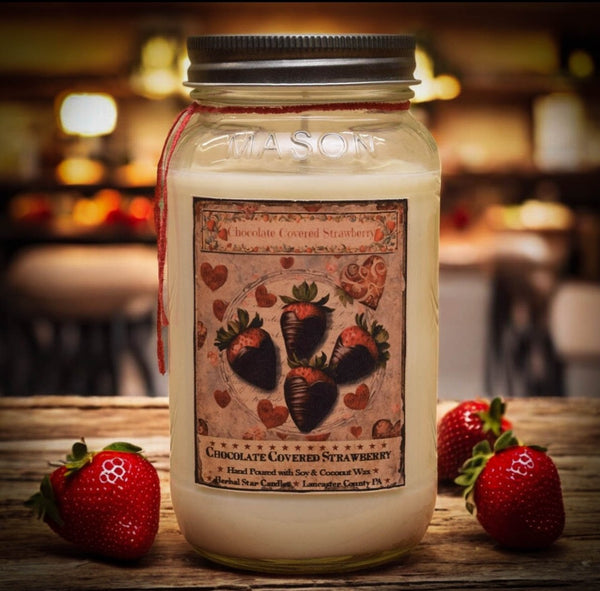 #CHOSTW24  Chocolate Covered Strawberry 24oz Jar Candle