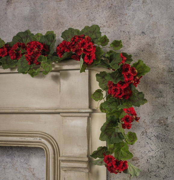 #G228457 NEW!  6Ft Deep Red Geranium Garland