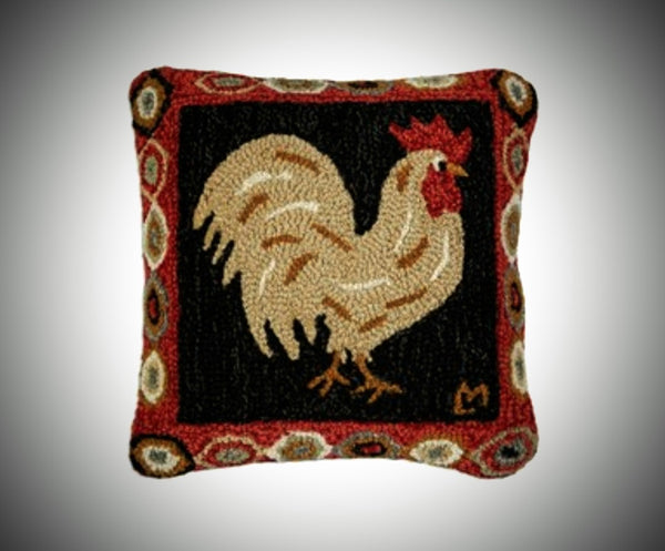 HSD5 Primitive Red Rooster Hooked Wool Pillow – Old Farmhouse Primitives