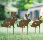 #SET19528  Set of 3 Rusty Metal Bunny Garden Stakes