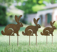 #SET19528  Set of 3 Rusty Metal Bunny Garden Stakes