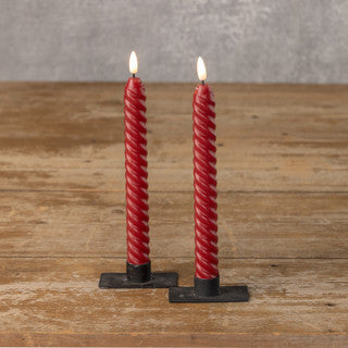 #NY236312 Realistic Twisted Red Wax 3D 9.5" Taper Candles - Set of 2