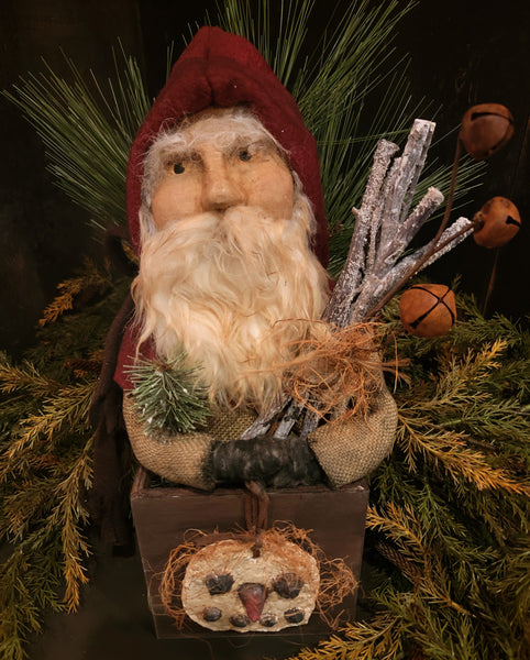 HSRHGS  Handmade Santa In Box Holding Greens & Sticks