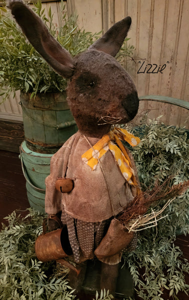 #MA25-LZ Primitive "Lizzie" Chocolate Brown Bunny by Moses Allen Collection