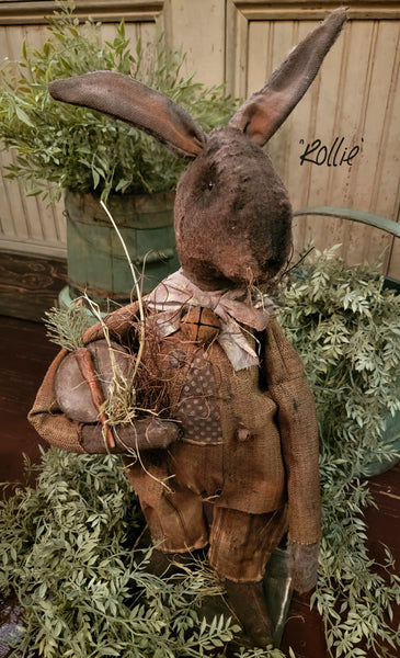 #MA25-RL Primitive "Rollie" Chocolate Brown Bunny by Moses Allen Collection