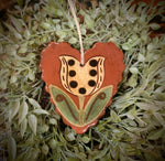 #1009  Redware Heart w/ Tulip Ornament