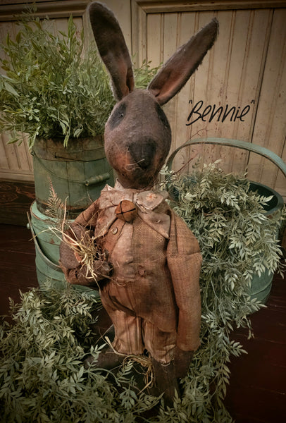 #MA25-BN Primitive "Bennie" Chocolate Brown Bunny by Moses Allen Collection