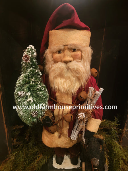 #HSSTSB  Handmade Clay Face Santa With Tree, Sticks, & Toy Bear