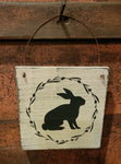 WHWBW-WH Wire Bunny Hanging Wood Sign-White 5.5X5.5 inches