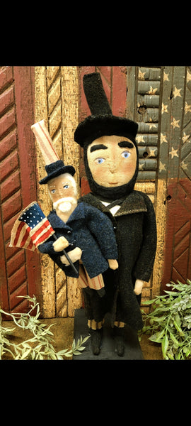 #TLEAUS  Primitive Abe Lincoln Holding Uncle Sam Doll 🇺🇸 Made In The USA